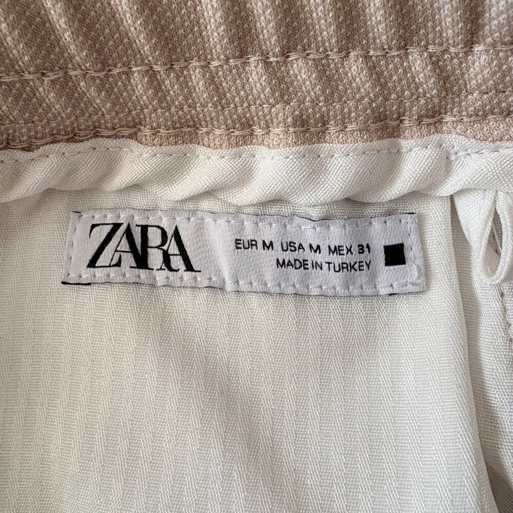 Zara Women’s Cream Tapered Joggers Size Medium Cuffed Hem Drawstring Trousers - Picture 5 of 6